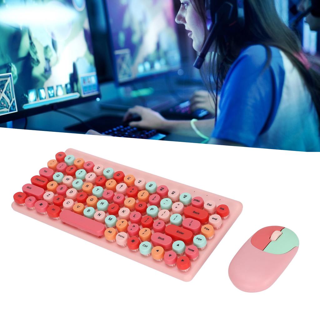 Keyboard Mouse Combo Wireless 86 Keys Cute Colorful Appearance Multimedia Buttons Light Quiet 2.4G Keyboard Mouse for PC