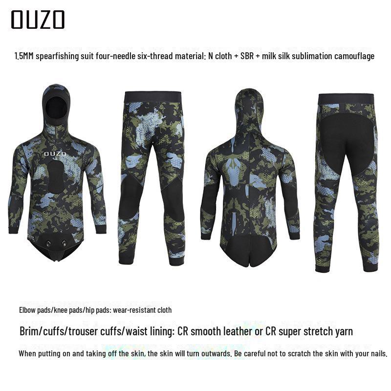 

1,5-мм камуфляжный водолазный костюм: Тепло и защита в холодной воде — идеально подходит для рыбалки, фридайвинга, серфинга и зимних видов спорта. L