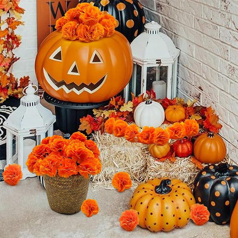 10/20Pcs 5cm Orange Marigold Flower Heads With Stems Silk Artificial Flowers for Home Room Wedding Party Halloween Decoration