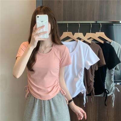 Drawstring Short Sleeved T-Shirt Women's Summer Short Top