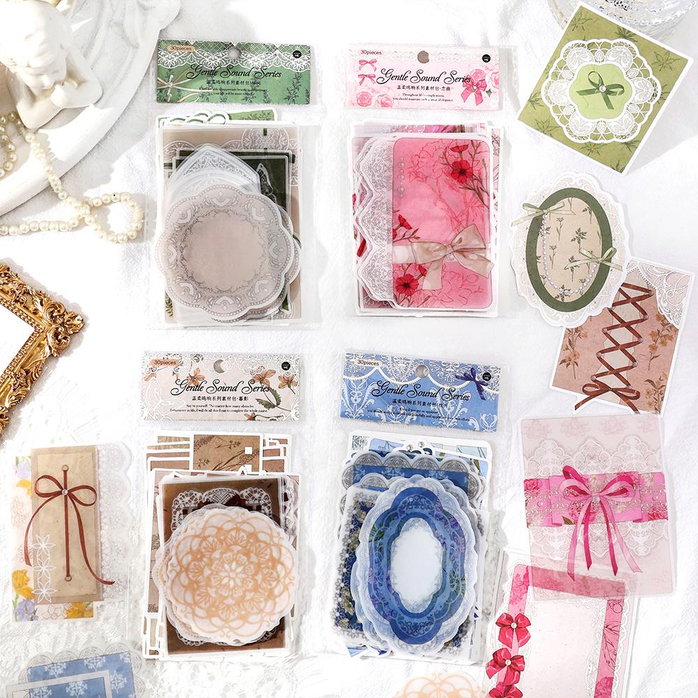 4 Styles 30 Pcs Vintage Material Paper Junk Journal DIY Scrapbooking Collage Materials Creative Stationery Background Paper