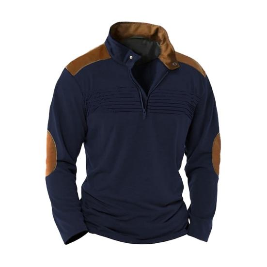 

Fall Spring Men Sweatshirt Color Matching Patchwork Zipper Stand Collar Retro Pullover Long Sleeve Soft Breathable Mid Length Men Daily Top XL