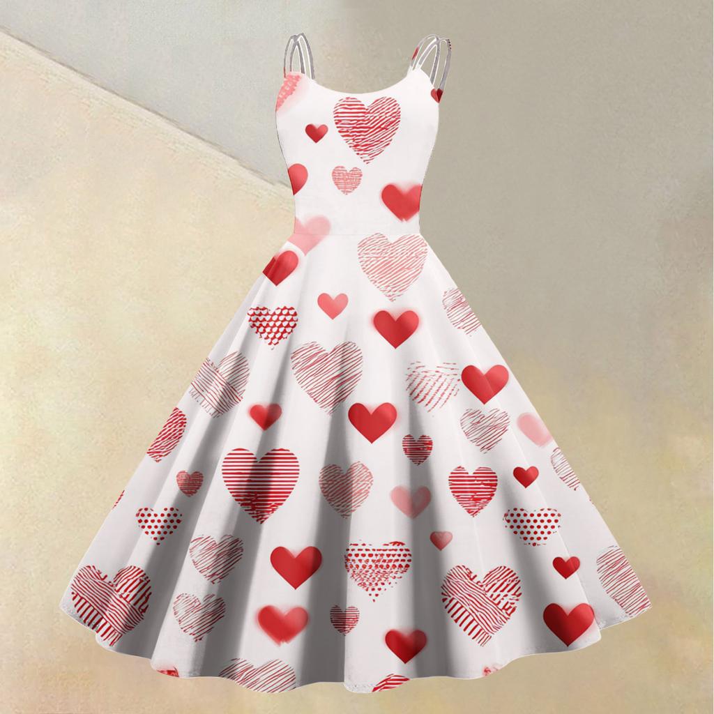 Women's Valentine's Day Love Heart Print Sexy Off Shoulder Vintage Dress