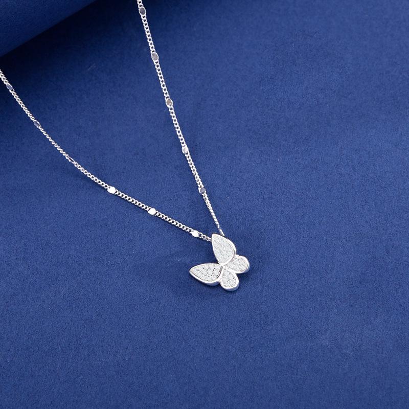 S925 Sterling Silver Diamond Butterfly Necklace - Women's Elegant Fairy Clavicle Chain Birthday Gift.