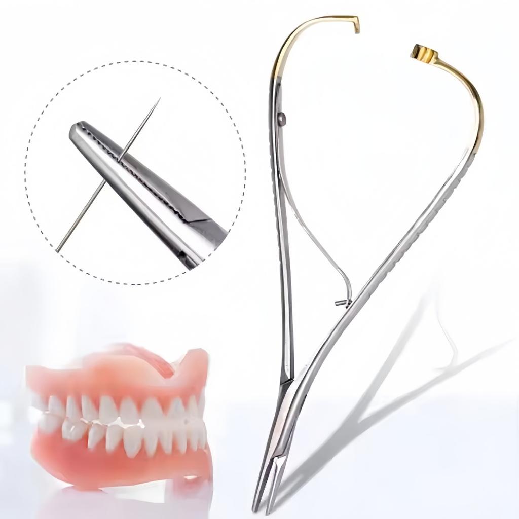Durable And Safe Dental Needle Holder Forceps Straight Head Curved Gold Plated Handle Stainless Steel Orthodontic Plier Dental Clinic Instrument
