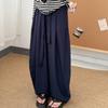 Women's Summer Thin High-Waisted Loose Lazy Casual Strolling Pants with Drape Linen Balloon Wide-Leg Trousers