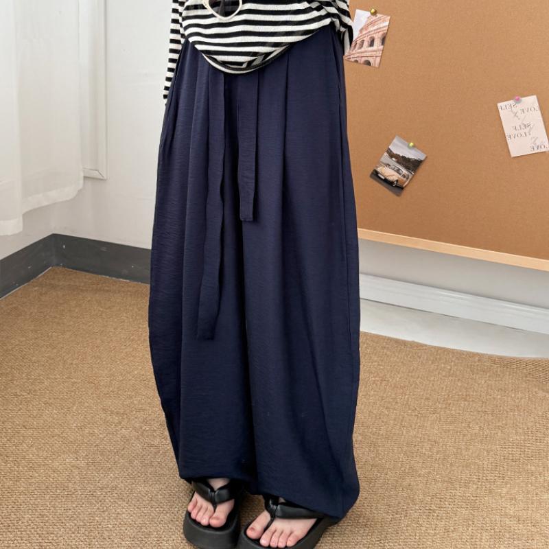 Women's Summer Thin High-Waisted Loose Lazy Casual Strolling Pants with Drape Linen Balloon Wide-Leg Trousers