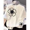 European Sizes Vintage Floral Women's Short Sleeve T-Shirt | Blouse Barnacle Flower Print Round Neck Top