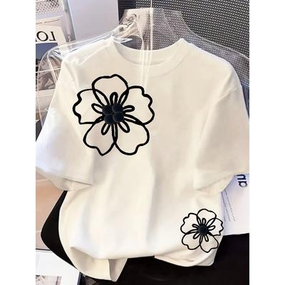 Evropské velikosti Vintage květinové dámské tričko s krátkým rukávem | Top s kulatým výstřihem a potiskem květiny Barnacle z Blouse Barnacle