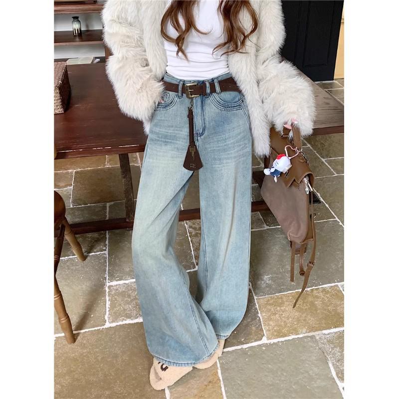 2025 Spring Retro Women's High-Waist Stretch Wide-Leg Floor-Length Jeans