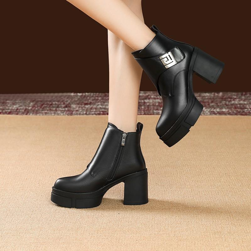 Womens Ankle Boots 9CM Ultra High Heel Platform Round Toe Chunky British Style Fashion Winter