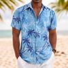 Summer New Seaside Beach Print Casual Resort Style Men's Short-sleeved Shirt