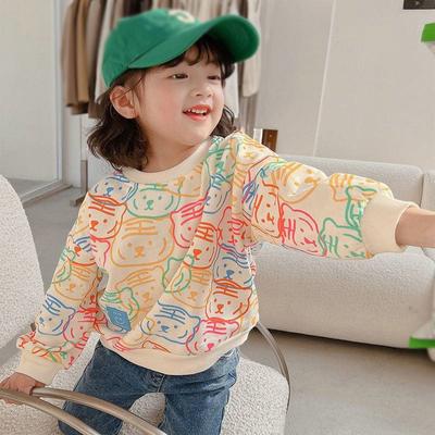 Felpa da bambino carina con stampa di animali, girocollo, maniche lunghe, top casual per bambini