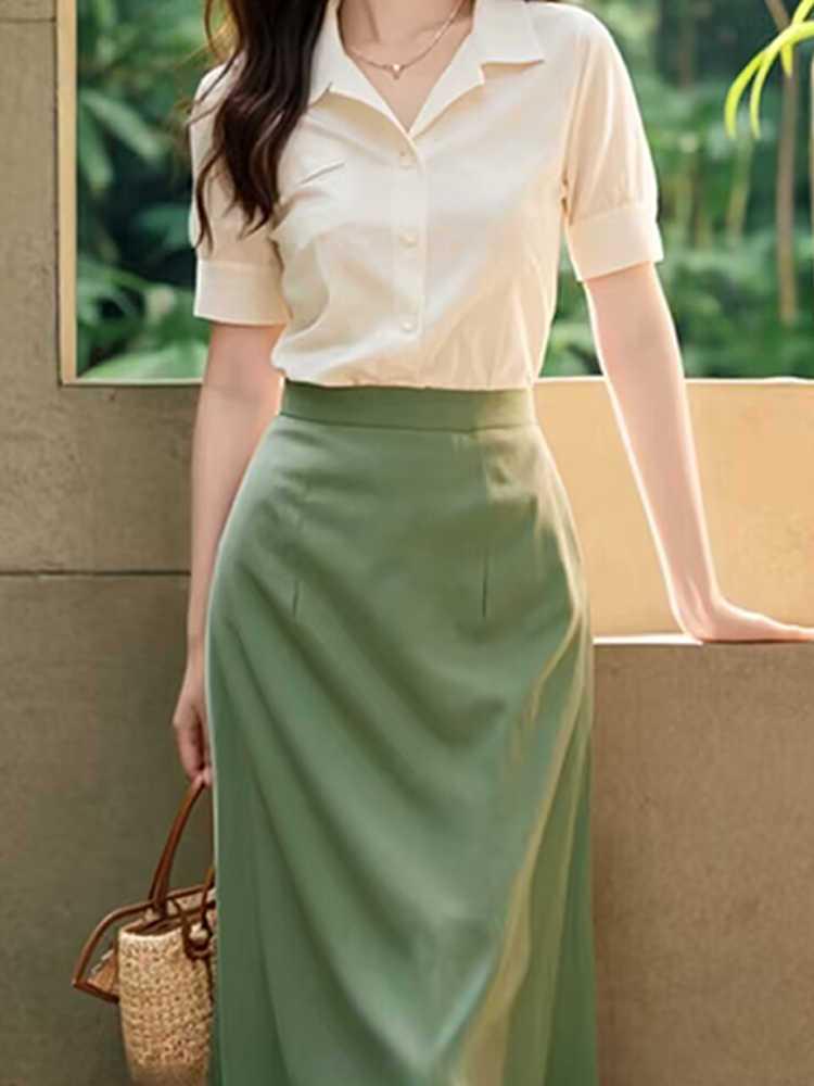 Elegant French 2026 High-End Two-Piece Set: Chic Temperament Shirt & High-Waisted Skirt