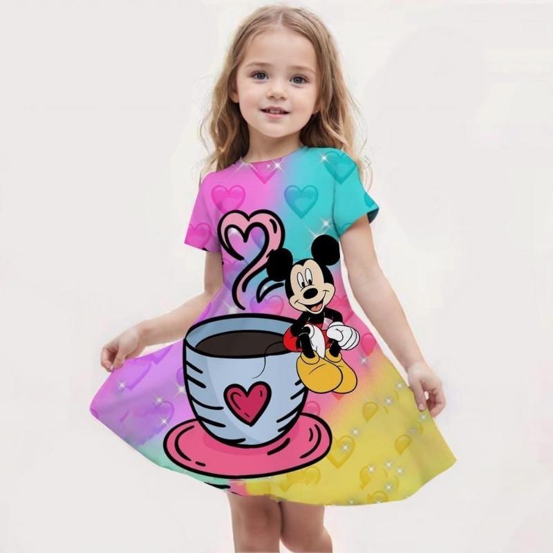 Girls Chic Color Block Unicorn Print Short Sleeve T-Shirt Dress Casual Dresses Summer Outwear