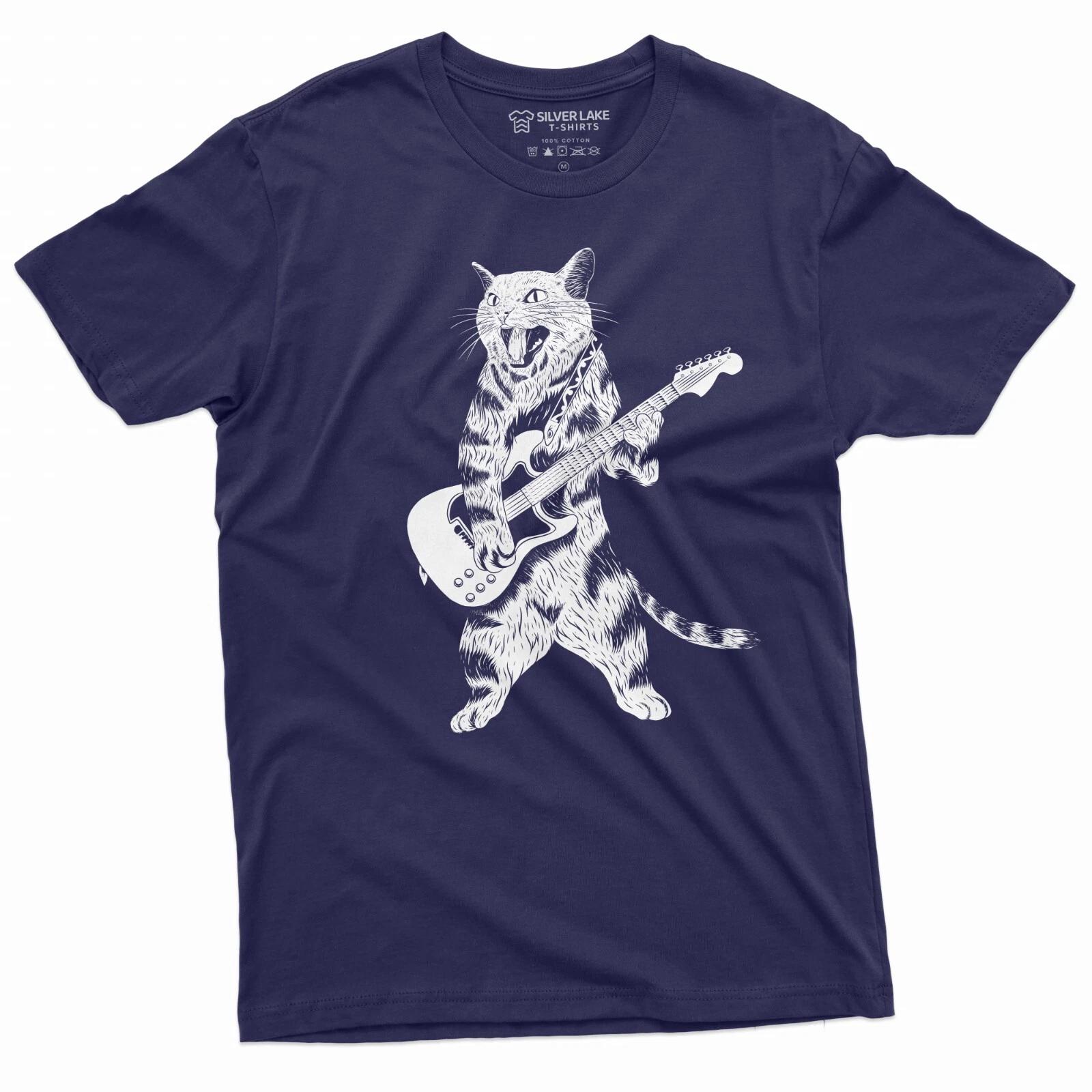 Cat Guitarist Rock Music Tee Shirt Music band Rock jazz country Guitarist shirt XXL