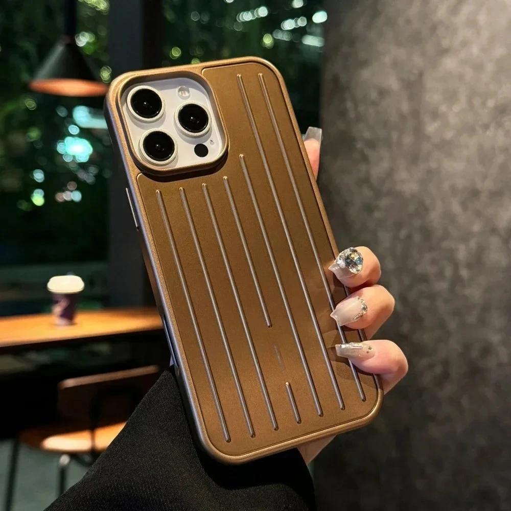 Stylový 3D vlnitý pruhovaný business kufr pouzdro na telefon pro iPhone 16 15 14 13 ProMax kryt tvrdý nárazuvzdorný kryt s krabičkou