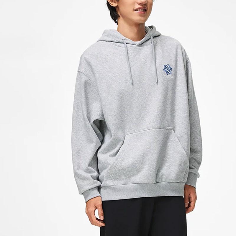 Li Ning Sports Lifestyle Series Chinese Culture Series Pattern Printed Hooded Fleece Loose Pullover Sweatshirt Unisex Sweatshirt Flower-Gray AWDT897-1