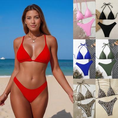 Jednolity Kolor Bikini Kostium Kąpielowy Seksowny Rozcięty Trójkątny Worek