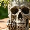 Industrial Style Decor Skull Planter with Middle‑Finger Gesture, Resin Succulent Pot, Gothic Skeleton Head Pot Flower Unique Desktop for Indoor