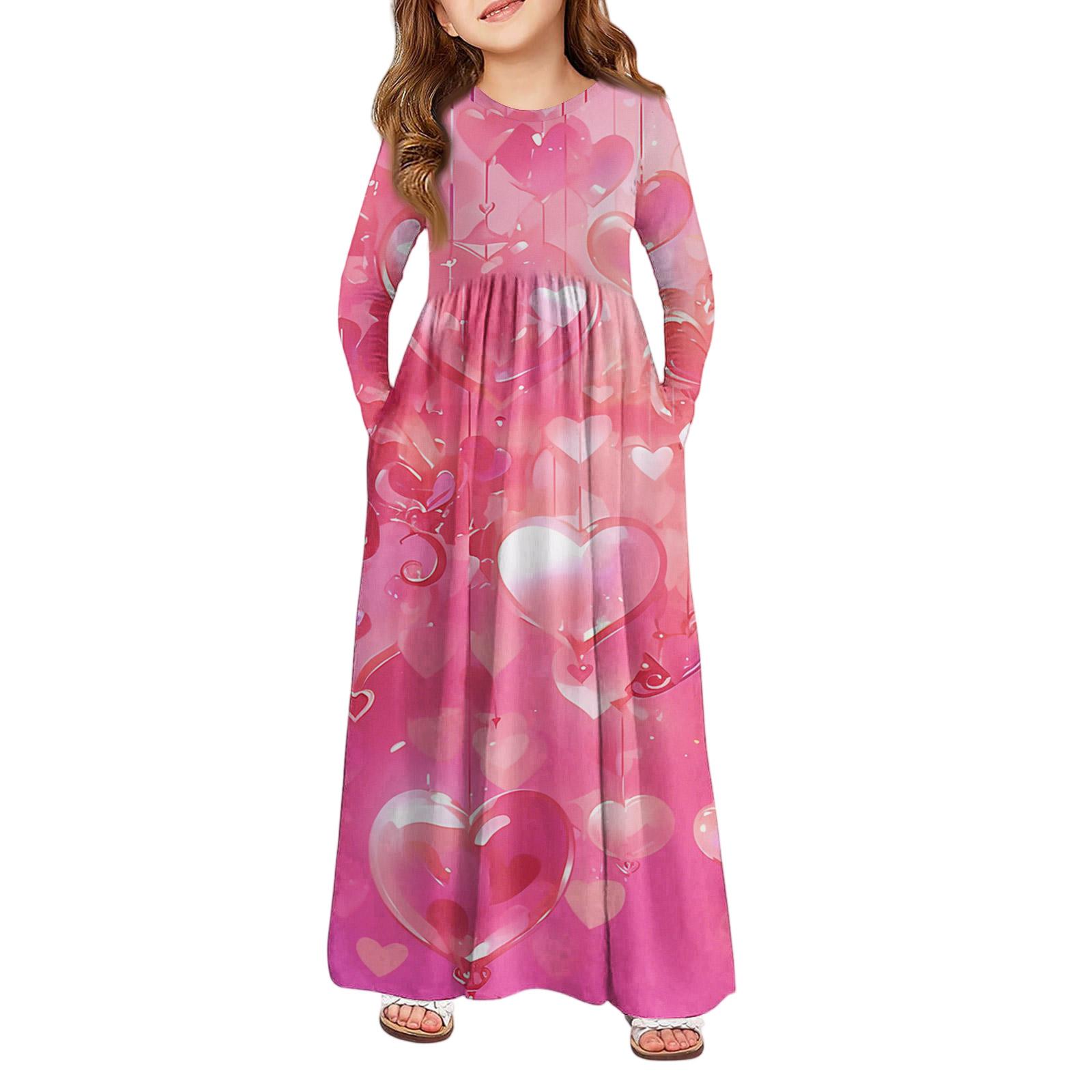 

Girls Maxi Dress - Long Sleeve Pocket Dress Valentine s Day 160 рожевий