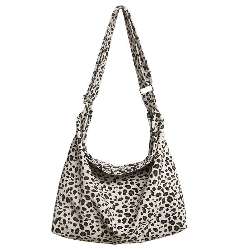 Leopard Print Canvas Shoulder Bag Women Crossbody Bag Large Capacity Tote Bag