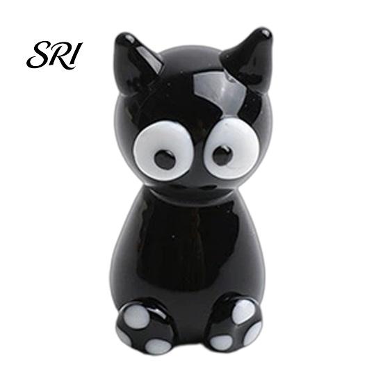 Glass Mini Black Cat Miniature Tiny Colored Ornament Cute Animals Kitty Figurine for Desktop Bookshelf Fairy Garden Micro Landscape Decor Animal Party