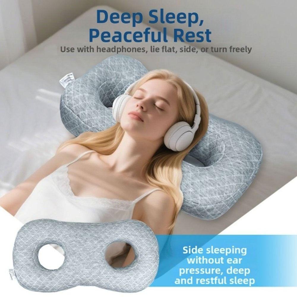 Two Ear Holes Ear Piercing Pillow Ergonomic Cotton Filling Curved Side Sleeping Pillow Breathable Comfortable Earring Pillow