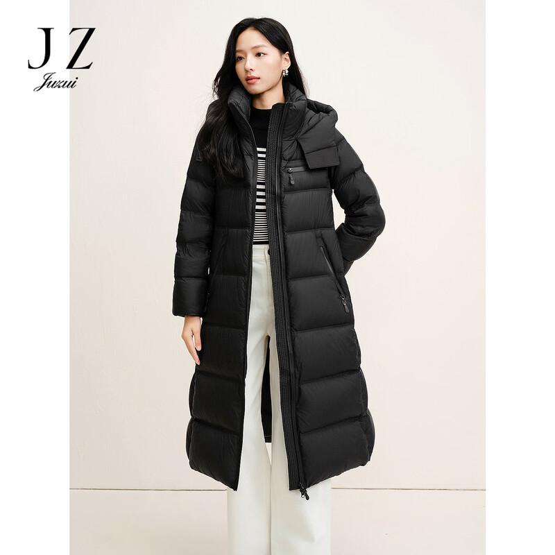 JUZUI Women's Casual Color-Block Zipper Long Down Jacket