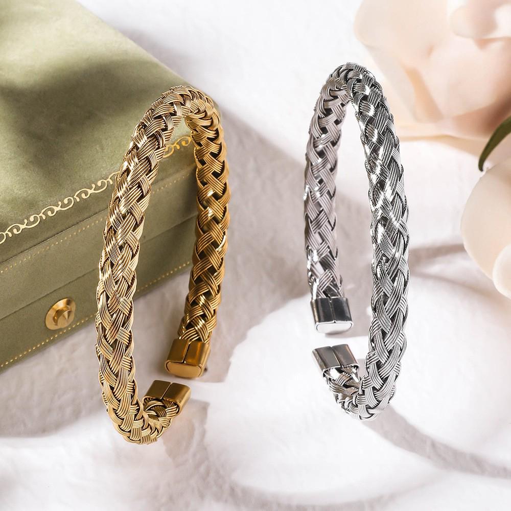 Stainless Steel Twist Wire Open Cuff Versatile Mesh Bracelet for Women