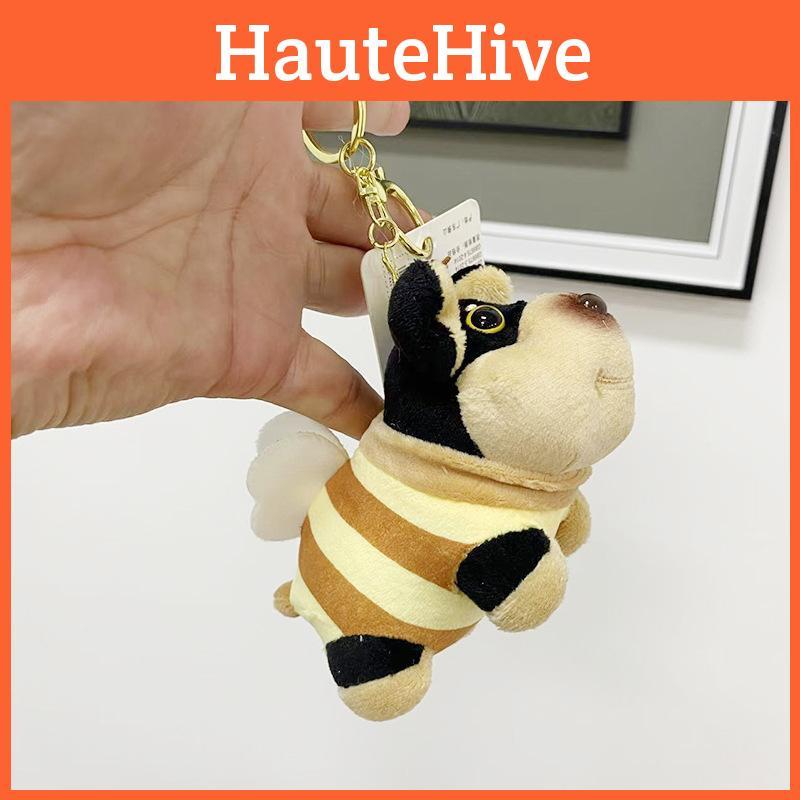 Soft Cuddly And Black Plush Bee Dog Doll Keychain For Fun Fashion Accessories
