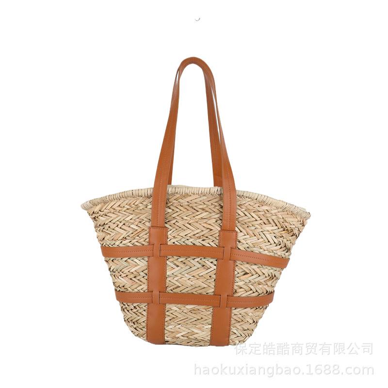 

Large capacity shoulder straw bag women s 2025 summer new woven bag beach vacation premium tote bag коричневый