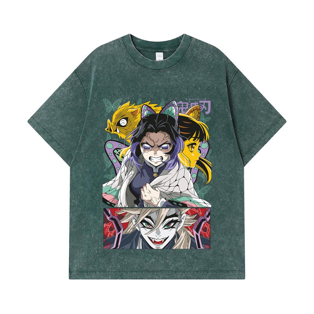 275 GSM Washed T-shirts 100% Cotton Demon Slayer V119 Shinobu Print Unisex Heavy Cotton T Shirt