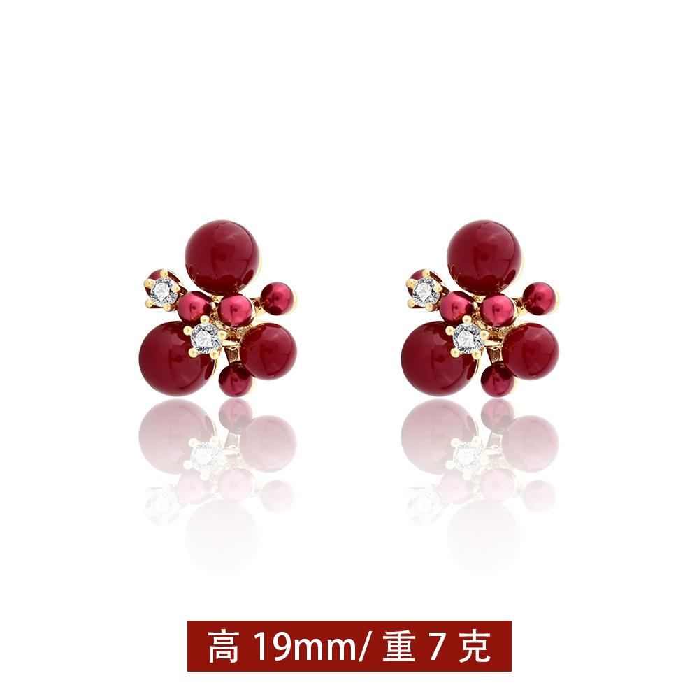 Autumn and winter new red retro pearl earrings fashion festive temperament versatile stud earrings Ankola red fireworks earrings