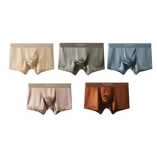 Pánské boxerky, spodní prádlo s vysokou elasticitou, prodyšné, 3D střih, U-konvexní, hladké, ledově hedvábné, saténové, kraťasy, jednobarevné, bezešvé