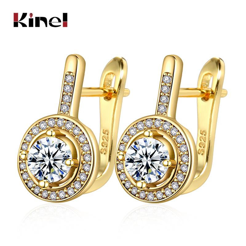 Simple Round Natural Zircon Stud Earrings For Women Fashion  Rose Gold Bridal Wedding Earrings Ol Crystal Jewelry Gifts