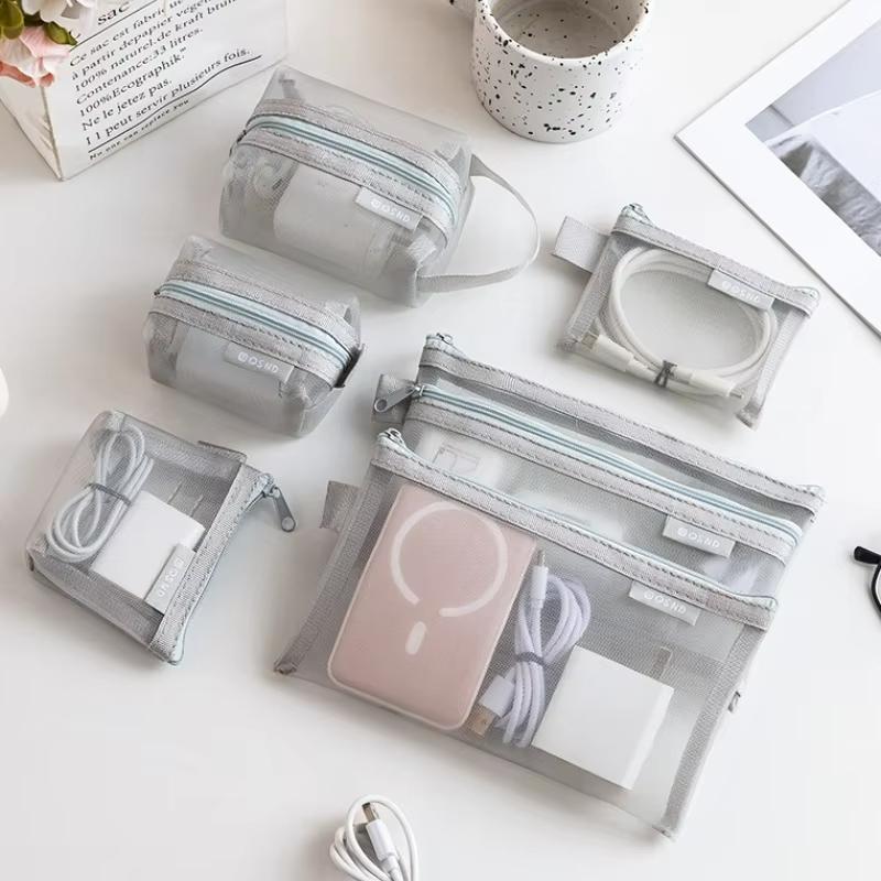 6cClear Mesh Zipper Bags Multipurpose Portable Travel Storage Pouches for Cosmetics Electronics Cards Coins Toiletries Organizer