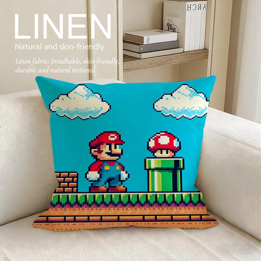 Cartoon Super Plumber Cushion Cover Pillowcase Set Pcs x x Breathable Washable Sofa Cushion Cover