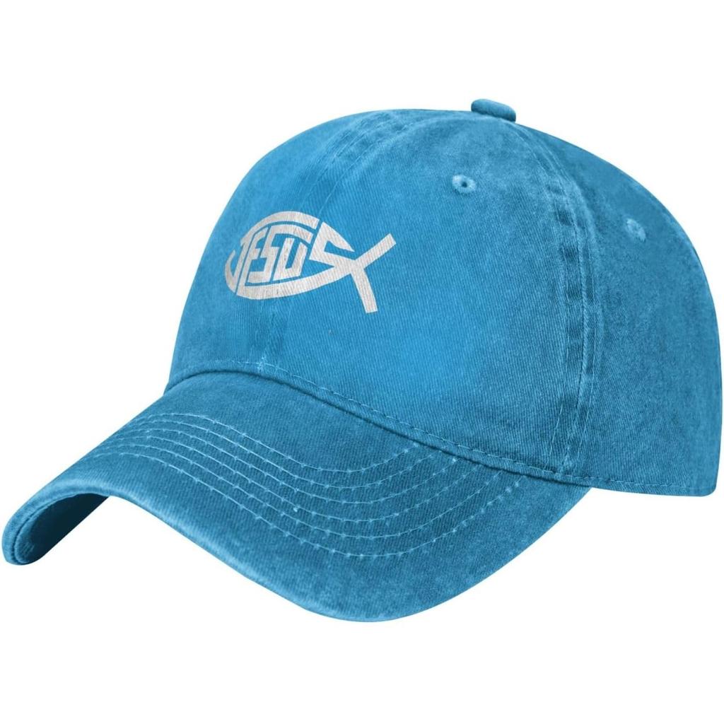 Jesus Fish Christian Baseball Cap Washed Cotton Low Profile Adjustable Dad Hat for Unisex Women