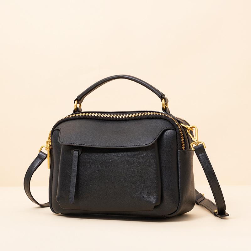 

Real Leather Boston Women s Bag Versatile Retro Headlayer Crystal Vegetable Tanned Cowhide Handbag Crossbody 24x11x16CM чорний