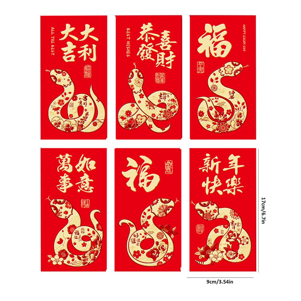 6 Stück Schlangen-Rote Umschläge 2025 Goldfolie Jahr der Schlange Roter Umschlag Große Rote Umschlag-Päckchen Hong Bao für das Frühlingsfest