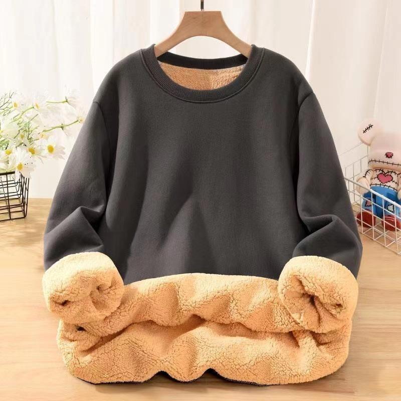 2024-6 autumn and winter new men's solid color round neck lamb wool thermal casual sweater men's coat