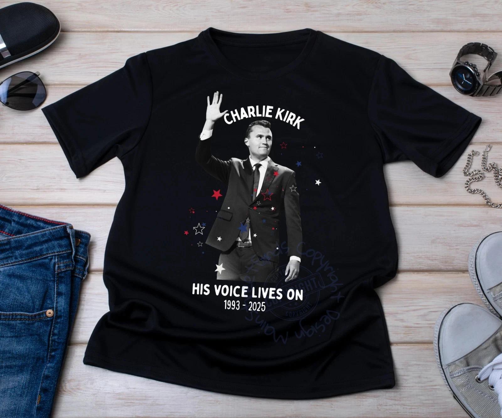 Charlie Kirk Shirt, Voice Lives on Charlie Kirk Tribute XL
