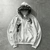Schweres, dick gestricktes Kapuzensweatshirt mit Reißverschluss, Kängurutaschen und lockerem, fallendem Schnitt, lässige Jacke, ausgefranste Kanten