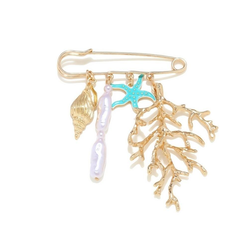 Fashion Pearl Shell Lady's Brooch Anti Exposure Fixed Pants Fixed Pin Versatile Creative Tassel Chain Brooch Clothes Decor