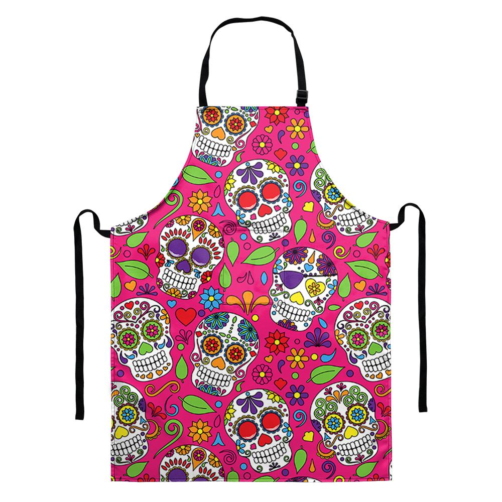 Küche Kochen Backschürze Cartoon-Skelett-Druck Küchenschürze Ärmellose Schürze Herren- und Damen-Haushaltsreinigungswerkzeuge