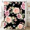 Watercolor Floral Shower Curtain Black Pink Rose Garden Decor Home Bathroom Decoration Customizable Size Available For Purchase