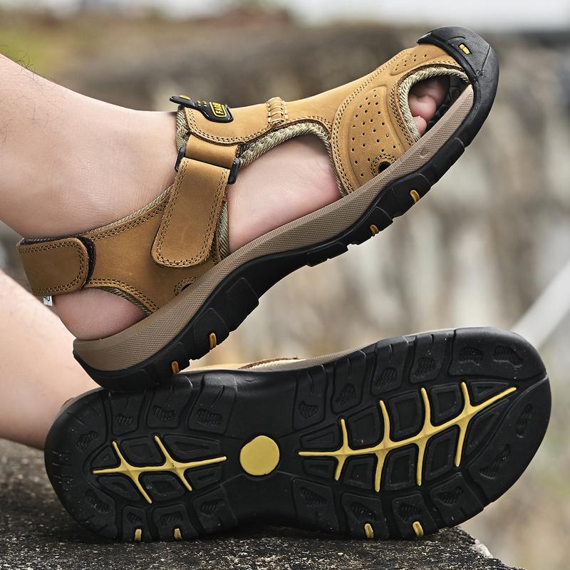Fashion PARZIVAL Summer Men Sandals Genuine Leather Beach Sandals Breathable Casual Leather Sandals Male Outdoor Sandals Roman Shoes
