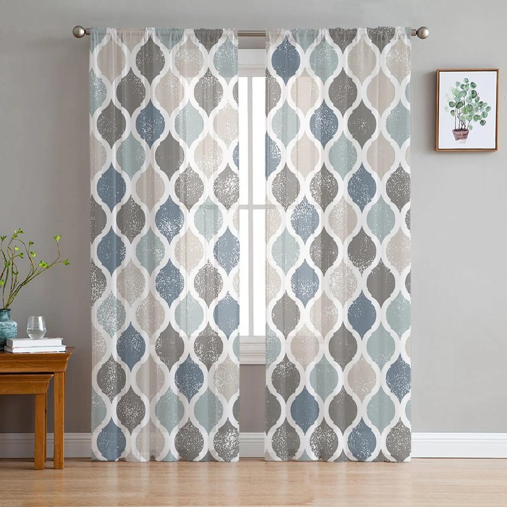 Marokko Plaid bunte Tüll Vorhänge für Wohnzimmer Schlafzimmer Dekor Chiffon Sheer Voile Küche Fenster Vorhang