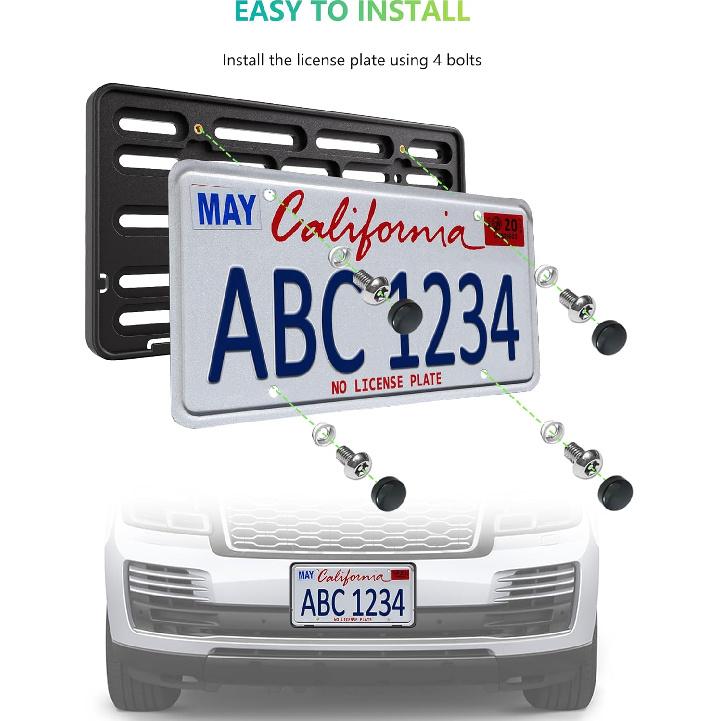 BGGTMO Front License Plate Bracket Holder- Bumper Car Tag Mounting Kit With Anti-Theft Hardware & Stainless Steel Zip Ties, JDM To US Compatible